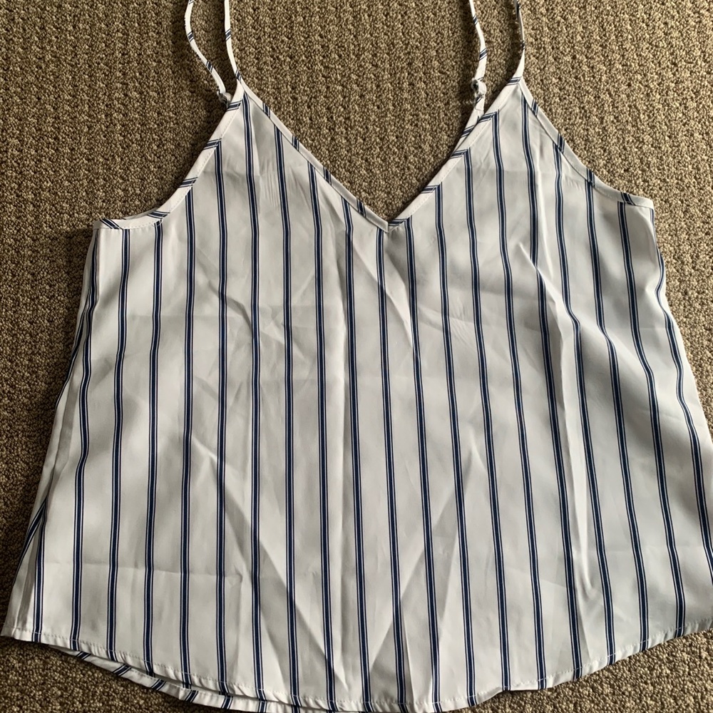 Shein White and Navy Blue Striped Tank Top